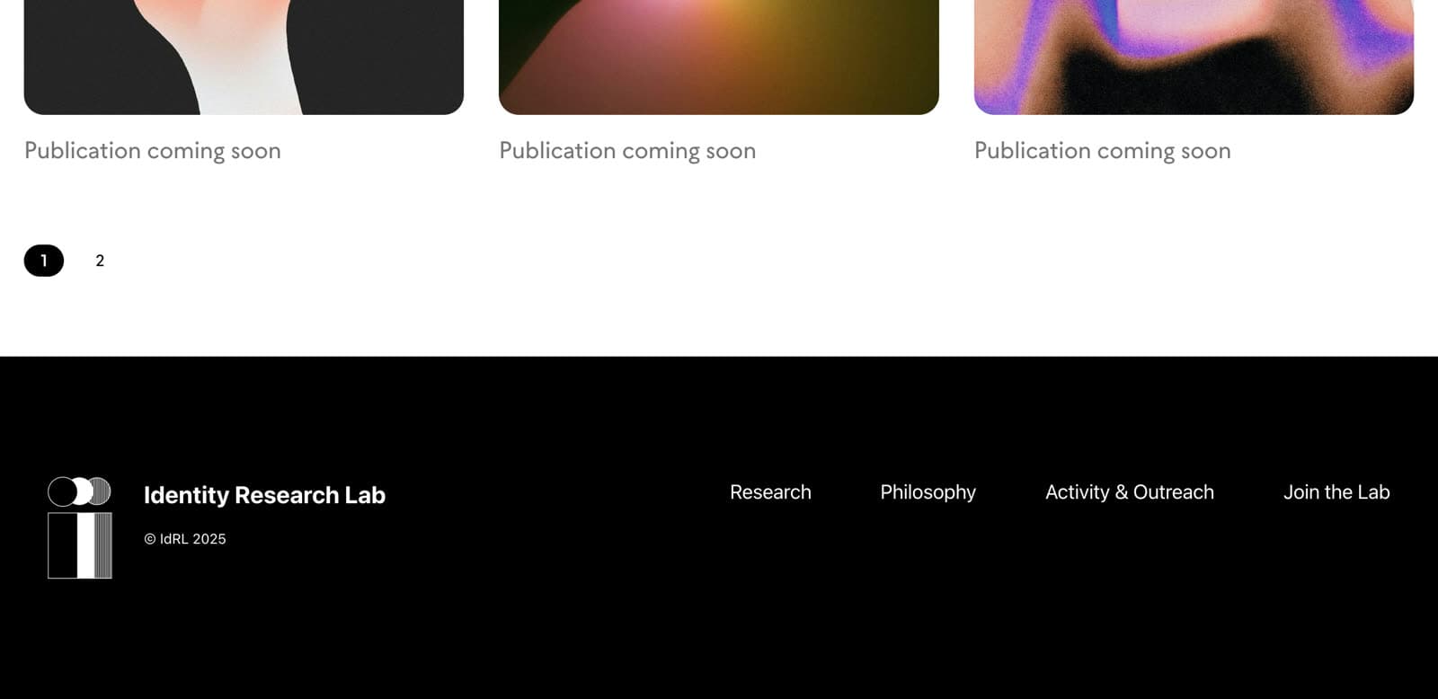 Research page as built, ending in pagination and the footer with no contact prompt.