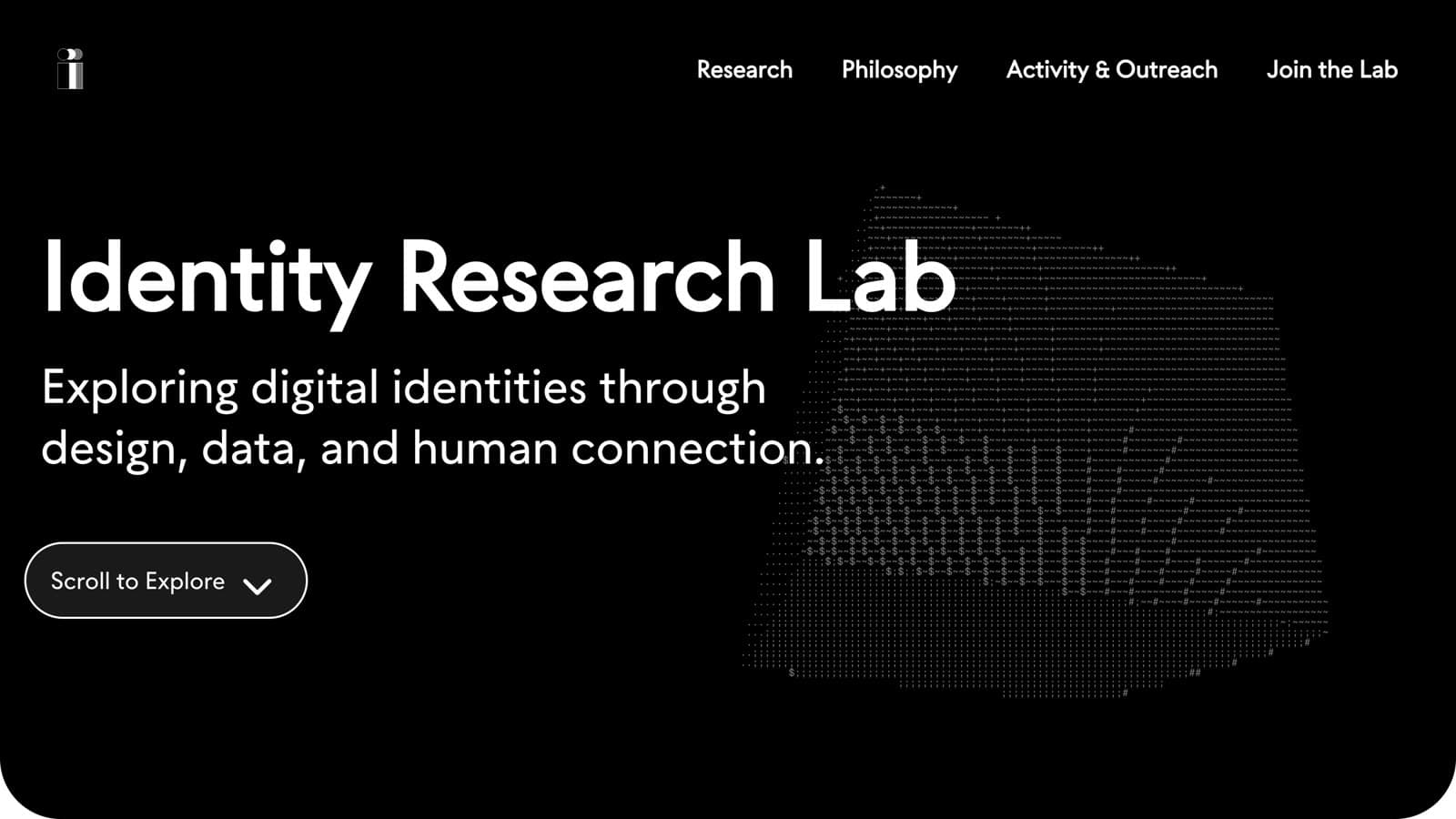 Identity Research Lab prototype, desktop home page.