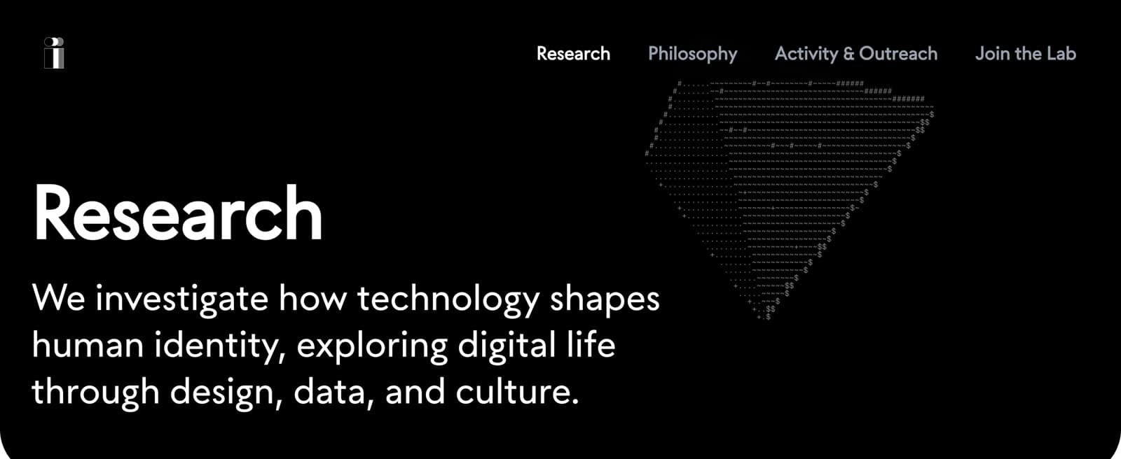 Research page header as built, black and white.