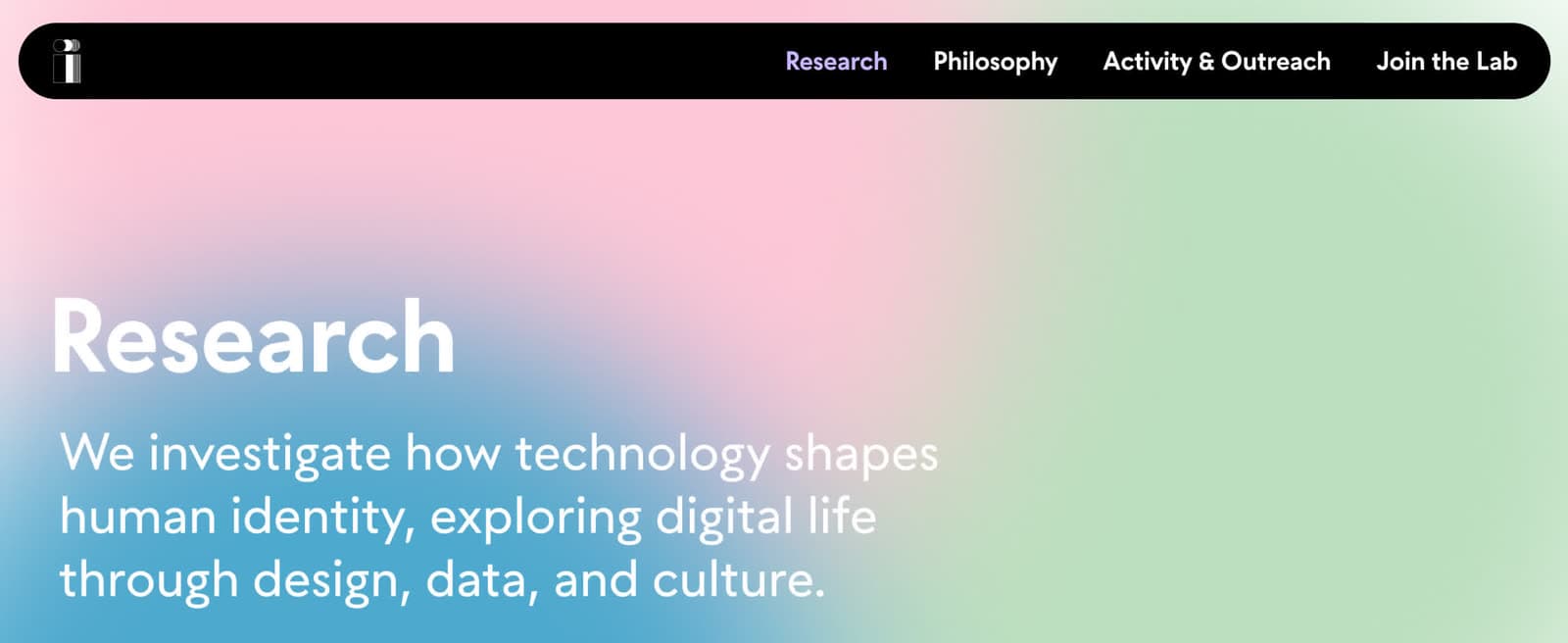 Earlier Research page header with a pink and green gradient.