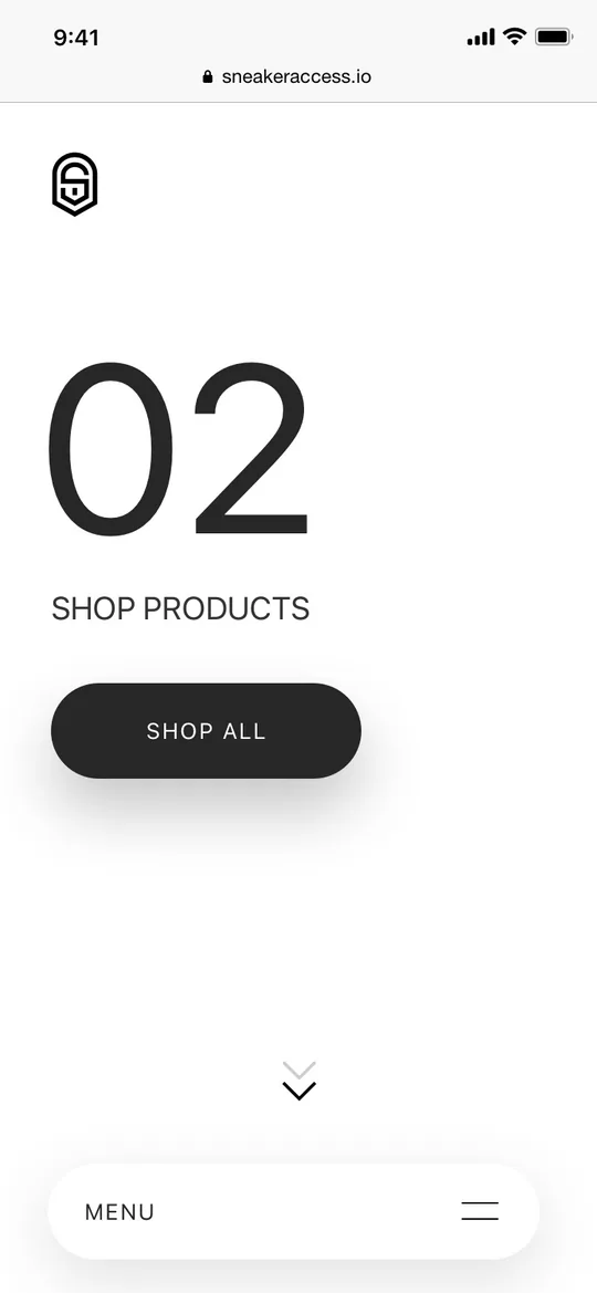 Sneaker Access mobile Shop screen.