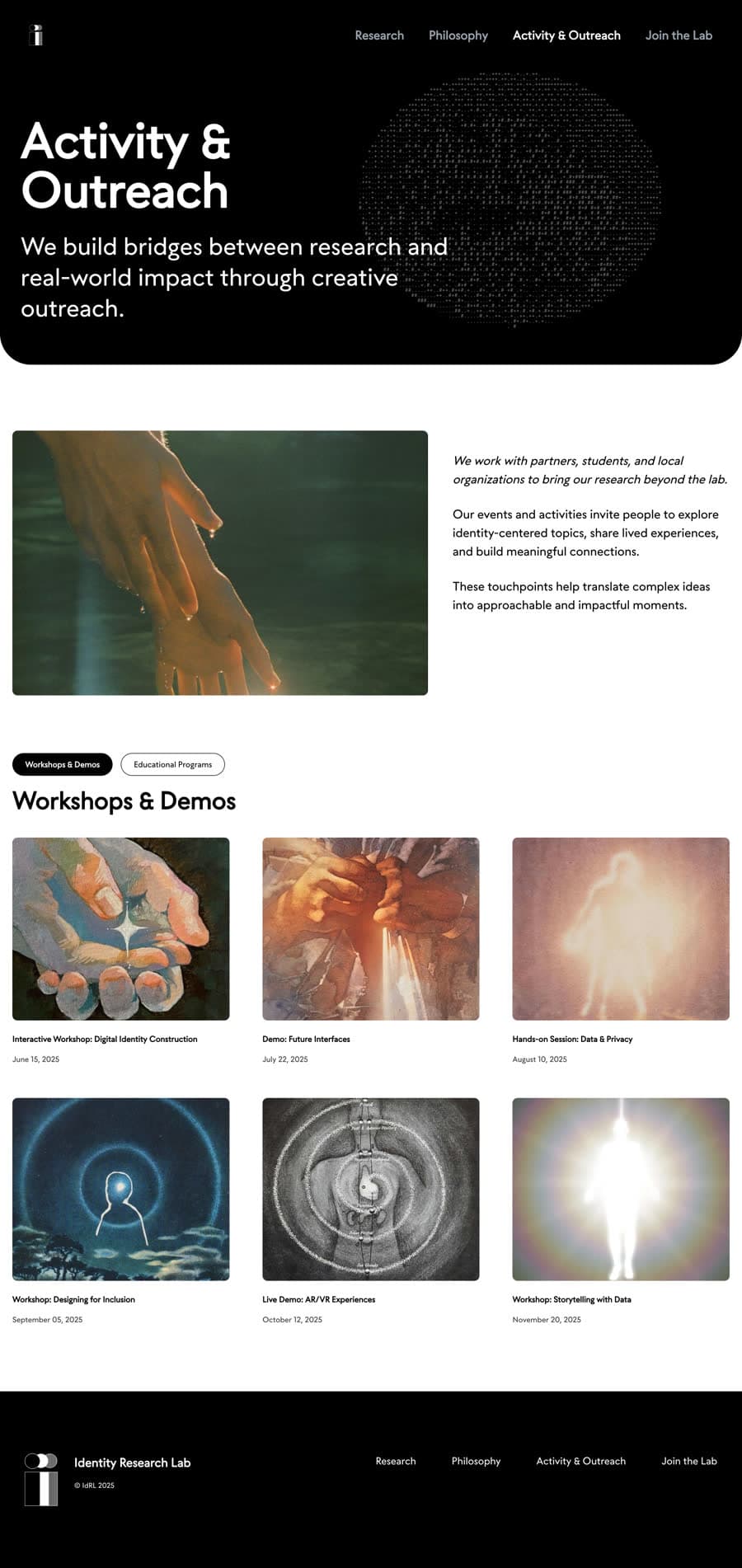 Activity and Outreach page as built.