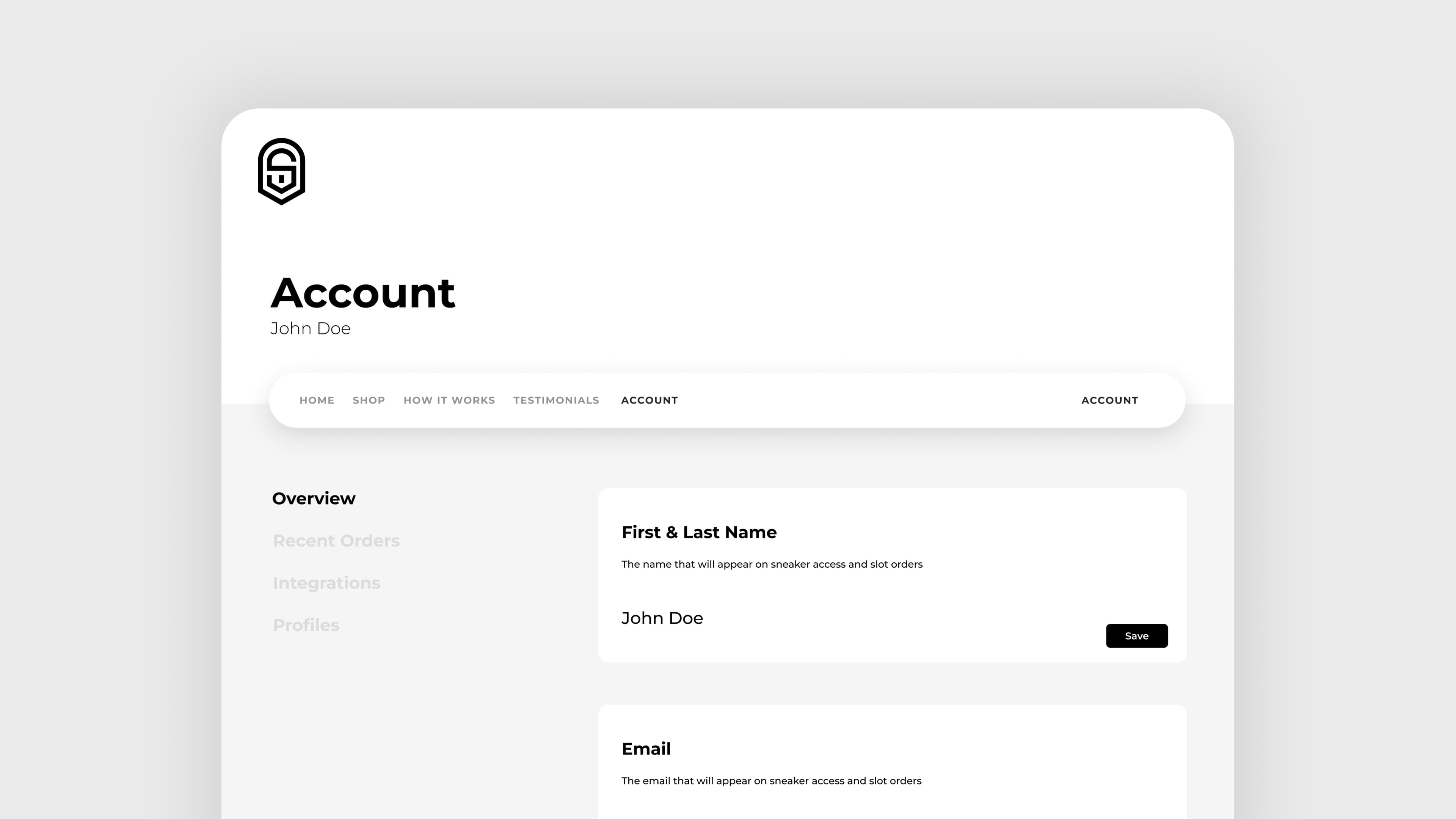 Sneaker Access profile management screen.