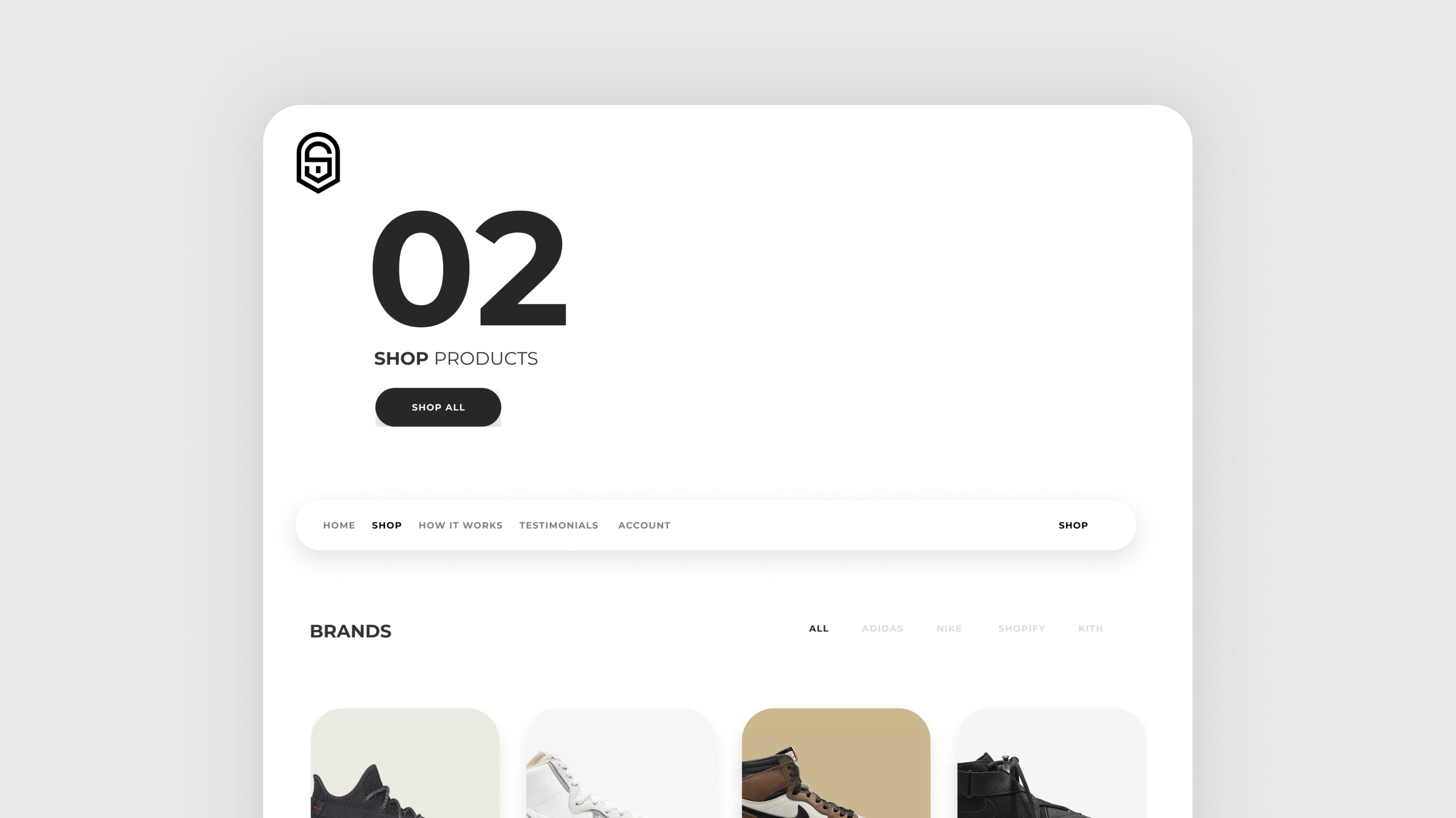 High-fidelity Sneaker Access shop interface showcasing featured releases.